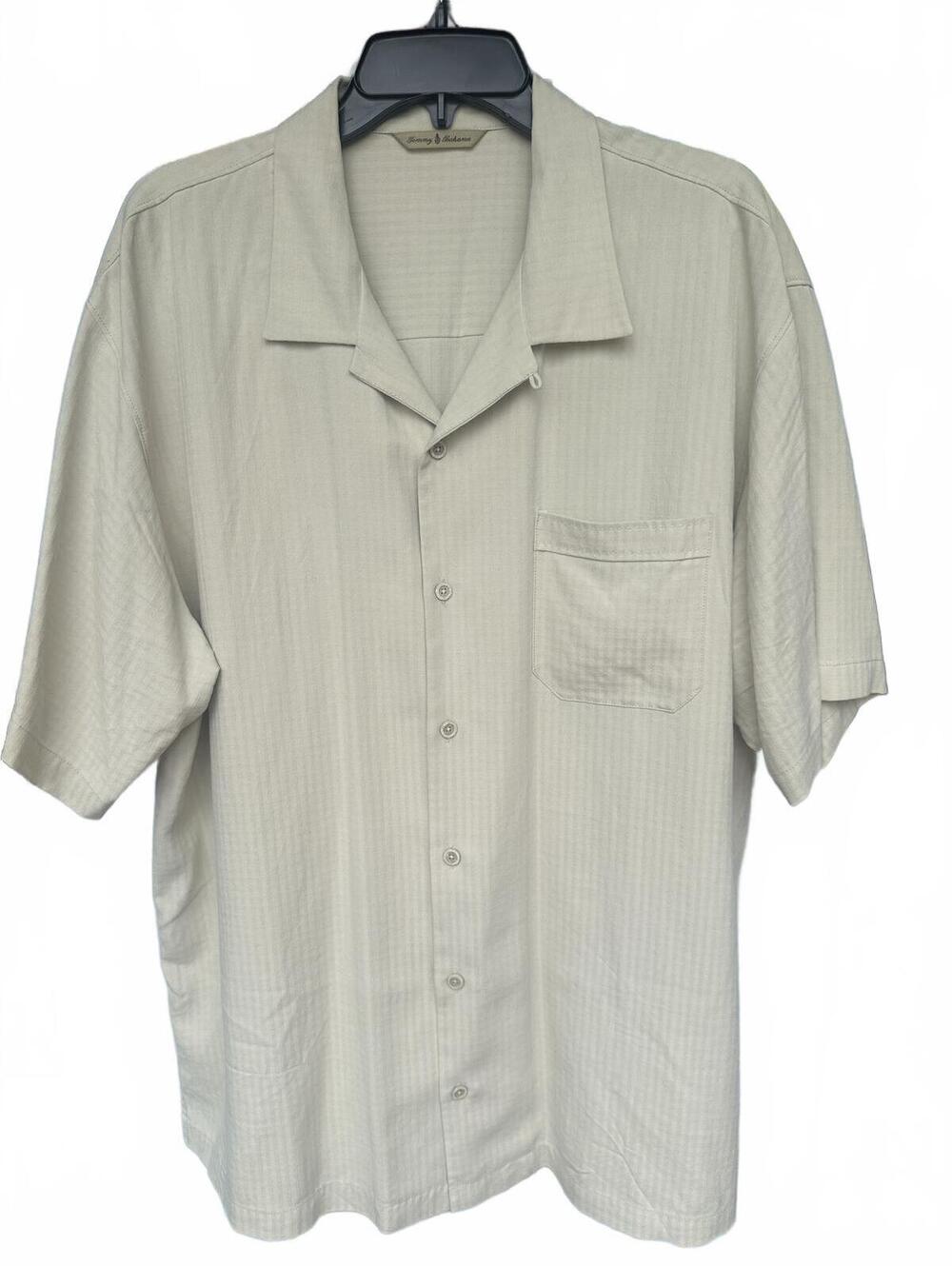 Tommy Bahama Men's Beige 100% Silk Subtle Gingham texture Short Sleeve Shirt-XL